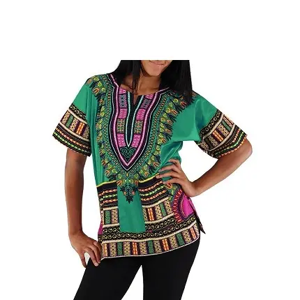 Pabrik Pabrik Pakaian Tradisional Afrika Baju Dashiki Blus untuk Wanita Lengan Pendek Afrika Pakaian Wanita