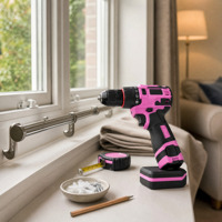 Perceuse sans fil rose et kit d'outils avec acier inoxydable 201 et mallette rigide pour l'assemblage et la réparation de meubles domestiques