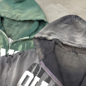 เสื้อฮู้ดซิปทรงครอปคุณภาพสูงสำหรับผู้ชาย ทรงโอเวอร์ไซส์ ทรงบ็อกซี่ ซิปหน้า สตรีทแวร์แบบสั่งทำพิเศษ ผ้าฝ้ายปักลายแบบวอช - Product Image 2