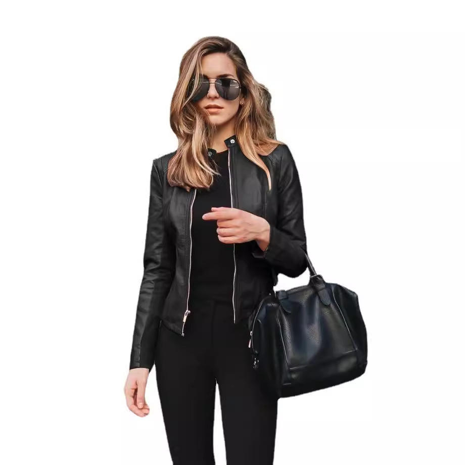RTS Women'S Leather Jacket Plus Size Slim Fit Zip up Outwear Motorcycle  Jacket Lightweight Short Moto Biker Jackets Lapel Coats