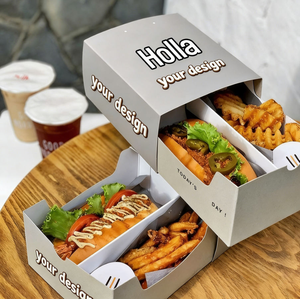 Vassoio Personalizzato Monouso Non in Plastica per Hot Dog e Patatine, Contenitore per Cibo da Asporto in Carta Kraft Bianca, Scatola per Hot Dog - Product Image 2
