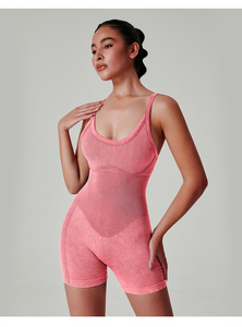 Tute corte senza cuciture traspiranti ad alta resistenza con cinturini da Yoga pantaloncini da Fitness <span class=keywords><strong>tuta</strong></span> sportiva con sedere color pesca - Product Image 5