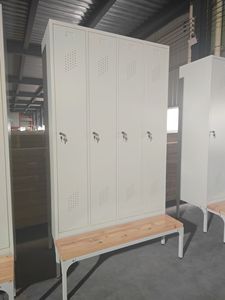 4 Door Steel Locker <strong>Mudroom</strong> Wardrobe <strong>Closet</strong> Coat Storage Cabinet China Industrial Metal Changing Room Locker with Seating Bench - Product Image 2