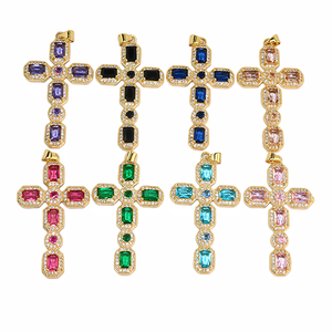 CZ8677 Ciondoli a Croce Grande Boho Placcati Oro 18K con Zirconia Cubica Scintillante, Forniture per Gioielli Religiosi per la Creazione di Collane - Product Image 1