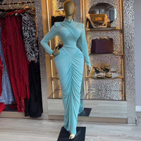 Robe longue plissée élégante et ajustée à col roulé taille haute pour femme ZHEZHE – Collection Printemps 2026