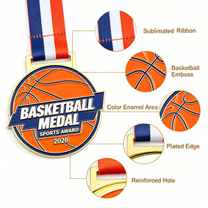 Médailles de basket-ball personnalisées, design sur mesure, récompenses sportives avec rubans, médaille en alliage de zinc professionnelle, vente directe d'usine - Product Image 3