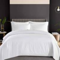 Linge de Lit de Luxe à Rayures 3 cm, Parure de Lit Housse de Couette Blanche 100 % Coton, Fournitures Modernes pour Maison et Hôtellerie
