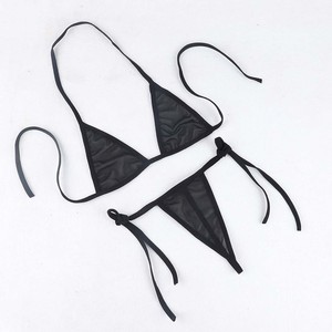 Nouvel ensemble de lingerie classique transfrontalier trois pièces avec bretelles en résille, soutien-gorge et culotte sexy à nouer. - Product Image 1