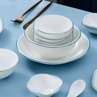 Ensemble de bols, soucoupes et assiettes en porcelaine fine, style minimaliste moderne, résistant au micro-ondes, pièces personnalisables pour cadeaux de mariage et d'anniversaire