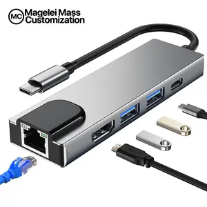 Adaptador 5 en 1 USB C a HDMI Hub tipo C con puerto USB 3,0 USB2.0 4K @ 30Hz HDMI SD/lector de tarjetas TF Compatible con MacBook en Stock