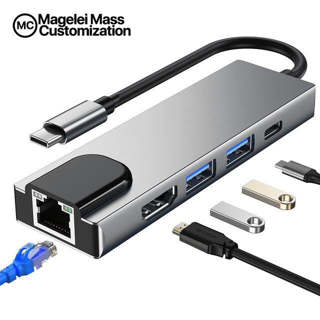 USB C to HDMI Hub Type C 5 in 1 Adapter with USB 3.0 USB2.0 Port 4K@30Hz HDMI SD/TF Card Reader Compatible with MacBook in Stock