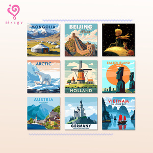 Kit de Peinture par Numéros Paysages du Monde DIY Peinture à l'Huile Numérique Affiche Vintage avec Personnage de Conte de Fées et <span class=keywords><strong>Paysage</strong></span> Naturel Han - Product Image 1
