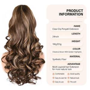Extensiones de Cola de Caballo con Clip de 24 Pulgadas para Mujer, Fibra Sintética, Rizadas, Onduladas, en Capas, Color <span class=keywords><strong>Castaño</strong></span> <span class=keywords><strong>Dorado</strong></span> - Product Image 5