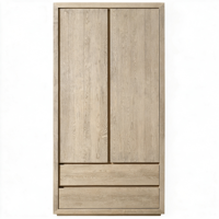 Armoire 2 portes 2 tiroirs en chêne massif sans poignées, style Japandi moderne et minimaliste, pour chambre, appartement, maison, hôtel