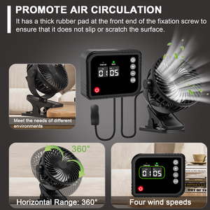 Ventilador oscilante con clip, pantalla digital, rotación de 360°, control de temporizador eléctrico, ventilador de refrigeración para invernadero, para espacios de cultivo de plantas en interiores. - Product Image 3