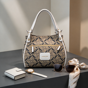 Retro Logo Print Ladies Tote <b>Bag</b> Multi Pocket Shoulder Handbag Suitable <b>For</b> <b>Office</b> And Travel - Product Image 2