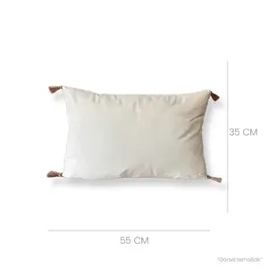 Housse de coussin géométrique en coton authentique, style bohème, avec dentelle brodée et pompons décoratifs - Product Image 3