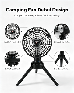 Ventilateur de <span class=keywords><strong>table</strong></span> rechargeable noir à quatre pieds, idéal pour <span class=keywords><strong>le</strong></span> camping, avec chargeur de batterie intégré - Product Image 2