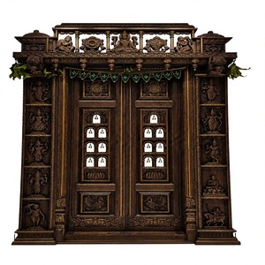 Traditional Handmade Pooja Room Double Door High Quality Hand Carved Main Gate for <b>Mandir</b> USA Luxury Temple Door Manufacturers - Product Image 4