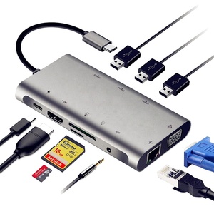 Hub multifonction 11 ports <span class=keywords><strong>USB</strong></span>-<span class=keywords><strong>C</strong></span> en alliage d'aluminium avec 4 ports <span class=keywords><strong>USB</strong></span> 3.0, 3,5 mm AUX, SD/Micro SD, VGA/<span class=keywords><strong>LAN</strong></span> - En stock - Product Image 3