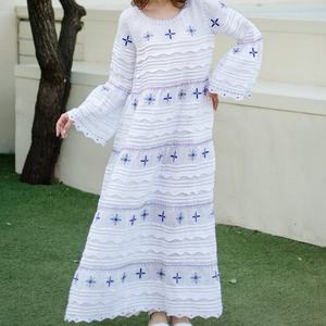 Vestido de Lino y Algodón Personalizable, Elegante, Cuello Redondo, Casual, Corte en A, con Volantes, Mangas Cortas, Midi, para Mujer - Product Image 1