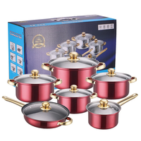 Nouvelle conception, ensemble de 12 casseroles en acier inoxydable antiadhésif, avec couvercles en verre, compatibles gaz et induction, style Zen asiatique