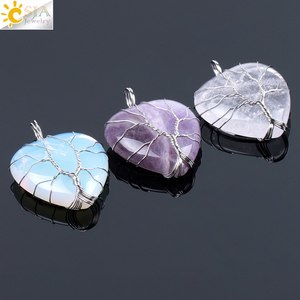 CSJA nuovo albero della vita filo avvolto in cristallo amore cuore ametista <span class=keywords><strong>rosa</strong></span> <span class=keywords><strong>quarzo</strong></span> ciondolo <span class=keywords><strong>collana</strong></span> F053 - Product Image 1