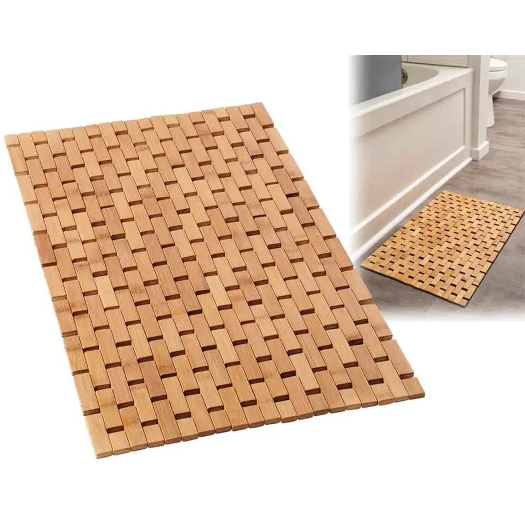 Solid Eco-friendly natural bamboo shower mat bathroom floor anti slip bath mats bamboo shower mat Bathroom Products