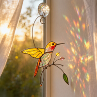 Attrape-soleil artisanal Art Déco en vitrail, colibri, ornement mural pour la maison et le jardin, cadeau de fête des Mères, oiseau