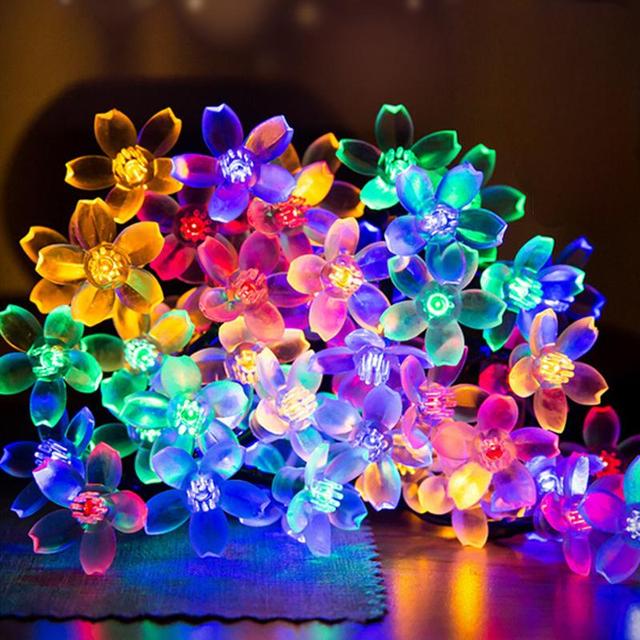 Solar Flower String Lights Outdoor RGB Waterproof Flower Shaped Decorative Solar Fairy Lights for Garden Fence Patio