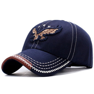 Casquette de baseball 5 panneaux, broderie ethnique aigle, effet vieilli, polyester, visière courbée, réglable, décontractée, luxueuse, sportive, vente en gros - Product Image 1