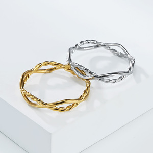 Anillo de Acero de Titanio Trenzado de Doble Hilera, Diseño Geométrico, Joyería de Moda Unisex, Regalo, Color Oro y Plata, K R1072 - Product Image 1