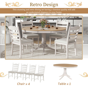 5-Piece Modern Extendable <b>Dining</b> <b>Table</b> Set 4 Comfortable Upholstered Chairs Solid Wood <b>Dining</b> Room Furniture for Hotel Apartment - Product Image 5