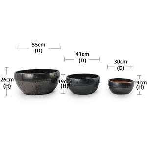American Style Glossy Black Bowl-Shaped Ceramic Eco-Friendly Durable Flower Pot Planter <b>Set</b> for Indoor Outdoor Garden Patio - Product Image 2