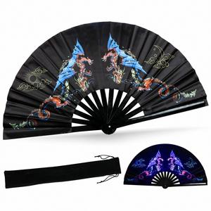 Holographic Large Reflective Hand Fan Premium Bamboo Clack Eco-Friendly Feature for Halloween Occasions - Product Image 4
