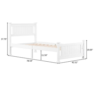 Cama de Plataforma Doble de Madera Blanca con Cabecera para Dormitorio <span class=keywords><strong>Juvenil</strong></span>, Producción de Fábrica - Product Image 4