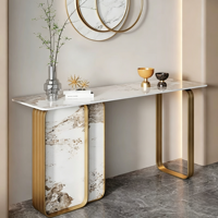 Console étroite minimaliste moderne avec plateau en marbre et base en acier, meuble mural de luxe pour villa, salle à manger, salon, hôtel