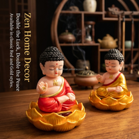 Ornement Bouddha à Tête Clignotante Alimenté par Énergie Solaire, Figurine en Plastique ABS à Secouement Automatique pour Décoration Feng Shui Maison et Voiture, Cadeau Porte-Bonheur