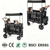 Poussette pliante de luxe à deux places, chariot de camping extérieur pour deux enfants avec auvent