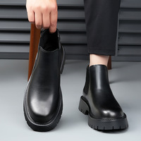 Nouvelles bottes noires pour hommes - Bottes en cuir décontractées à la mode avec semelle épaisse confortable pour un usage quotidien et le travail