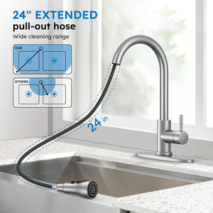 Pull Out Spray <b>Brushed</b> Stainless Steel Kitchen Sink Mixer Tap Single Handle <b>Deck</b> Mounted Faucet - Product Image 2