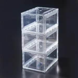 Plastic Transparent Shoes Storage Box With Magnet Acrylic Shoes Display Wall Stackable Big Shoes Container Sneaker Storage Box