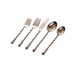 5 Pcs Stainless Steel Fancy Cutlery <b>Set</b> Mirror Polish American Style Flatware <b>Sets</b> Reusable BPA Free Cutleries For Dinnerware - Product Image 1
