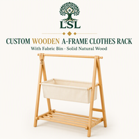 Porte-vêtements pliable moderne et écologique en bois naturel avec support pour cintres, bac de rangement en tissu, design multifonctionnel pour usage domestique