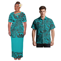 Vêtements pour amoureux : Ensemble haut et jupe pour femme, chemises à col rabattu pour homme, style tribal polynésien Puletasi, design tribal, ensemble pour couple