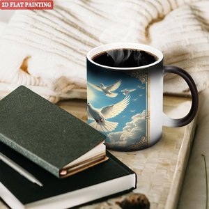 Tasse en céramique givrée de 11 oz, tasse magique à changement de couleur avec motif d'oiseaux dans le ciel - Product Image 3