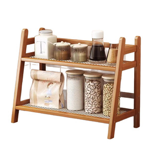 Wooden Two Tier <b>Shelf</b> With Mesh Mat For Kitchen Storage Organization - Product Image 5