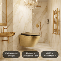 WC monobloc sans bride en céramique de luxe européen, bidet mural doré, réservoir encastré, finition électroplaquée, toilette automatique