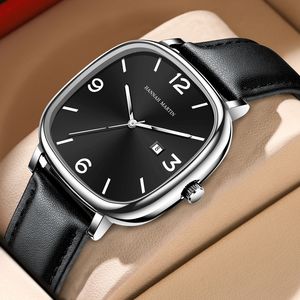 Montre à quartz étanche pour homme, tendance mode, bracelet en cuir carré, calendrier étudiant - Product Image 5