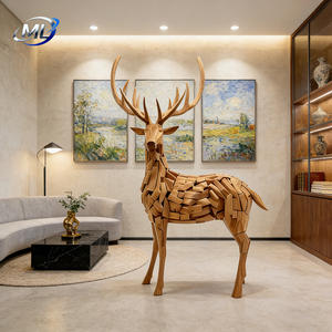Sculpture abstraite de cerf en bois massif, écologique, pièce d'art personnalisable, couleur sur mesure, pour halls d'hôtels modernes, bureaux, espaces commerciaux - Product Image 6